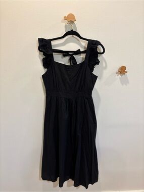 Lumiere Black Ruffle-Shoulder Midi Dress NWT